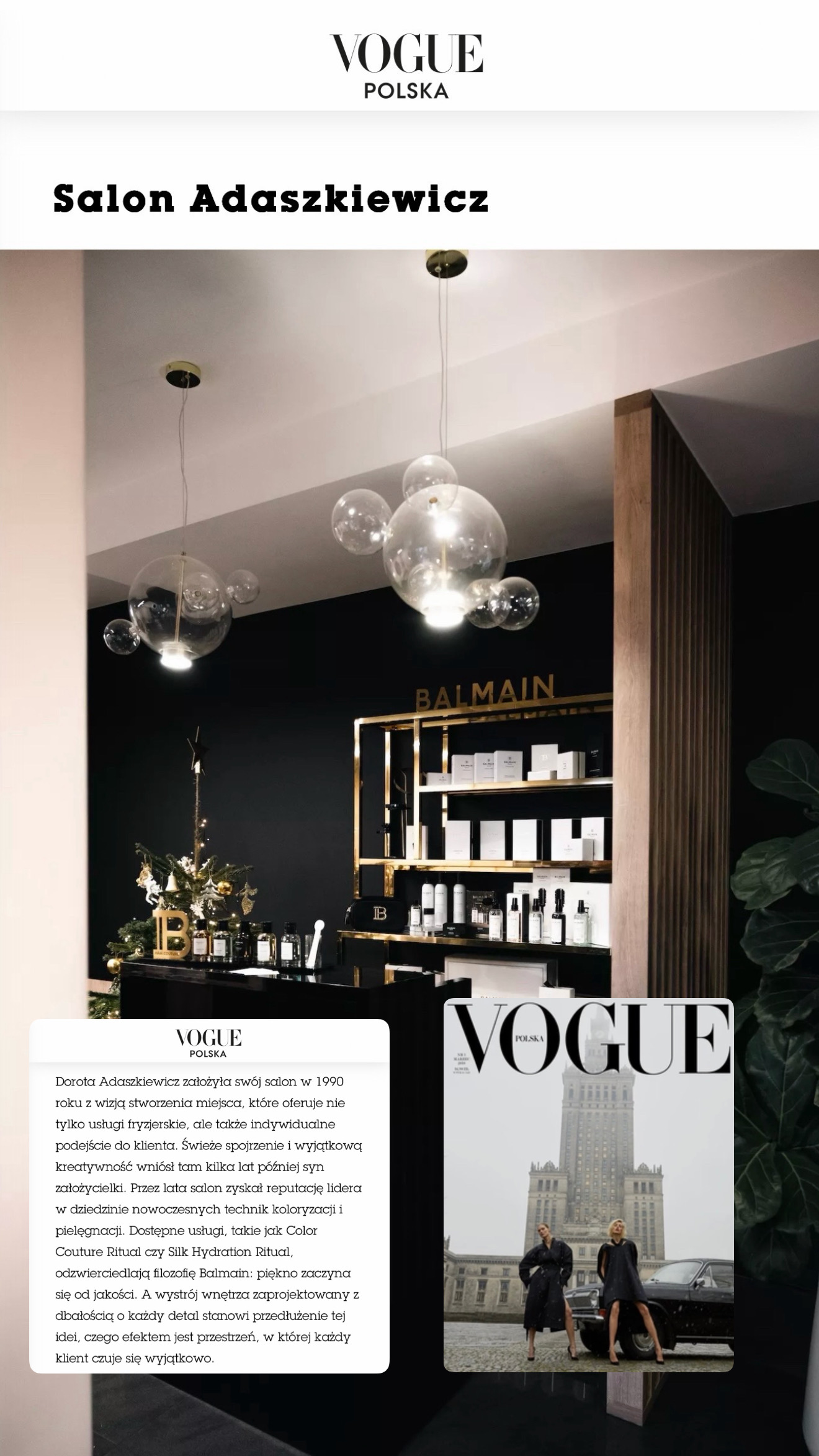 Podgląd publikacji o Salonie Adaszkiewicz w Vogue Polska